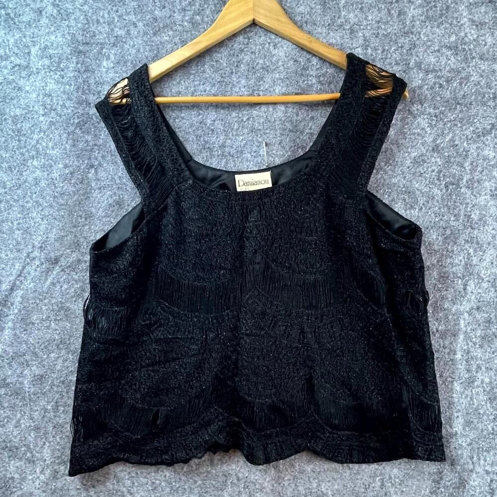 Vintage Damianou Crop Top Womens Large Black Scallop Goth Dark Fairy‎ Wednesday